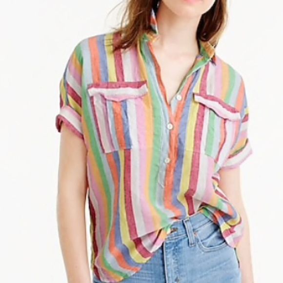 J. Crew Tops - J. CREW Hi-Low Striped Henley Shirt Size 6